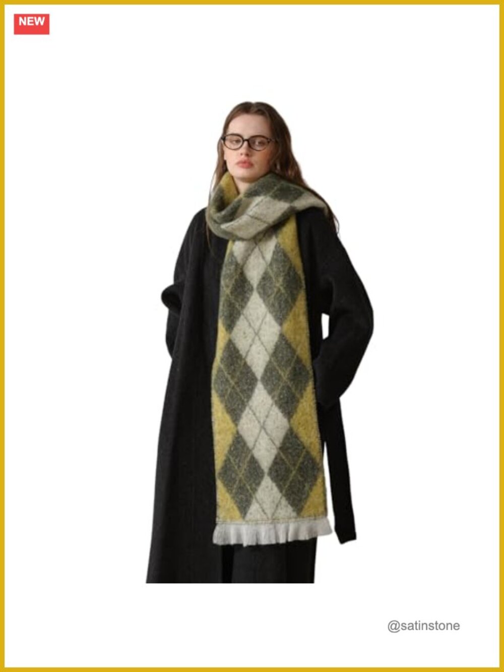 Chunky Knit Winter Scarf for Women, Argyle Blanket Scarf, Long Thick Shawl